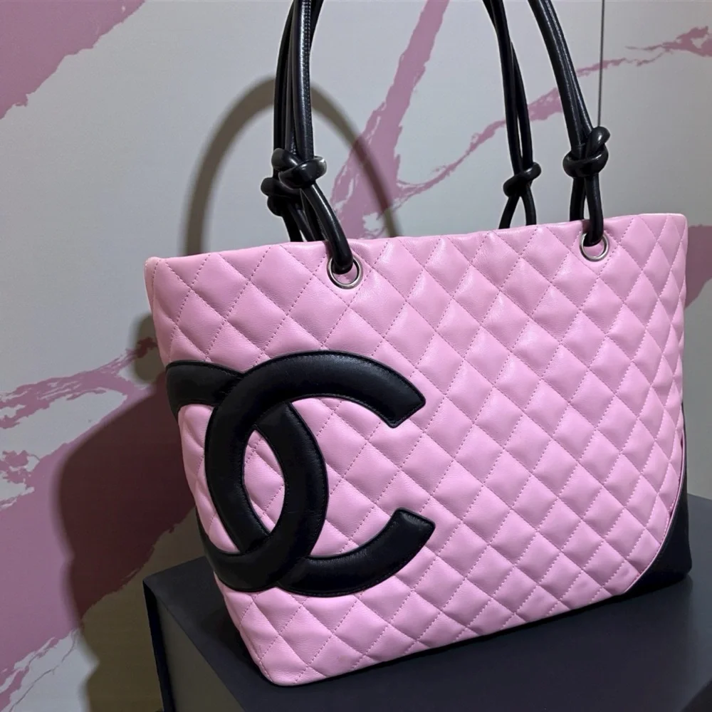 CHANEL Vintage Pink/Black Cambon Ligne Tote & Original Box - Picture 1 of 14